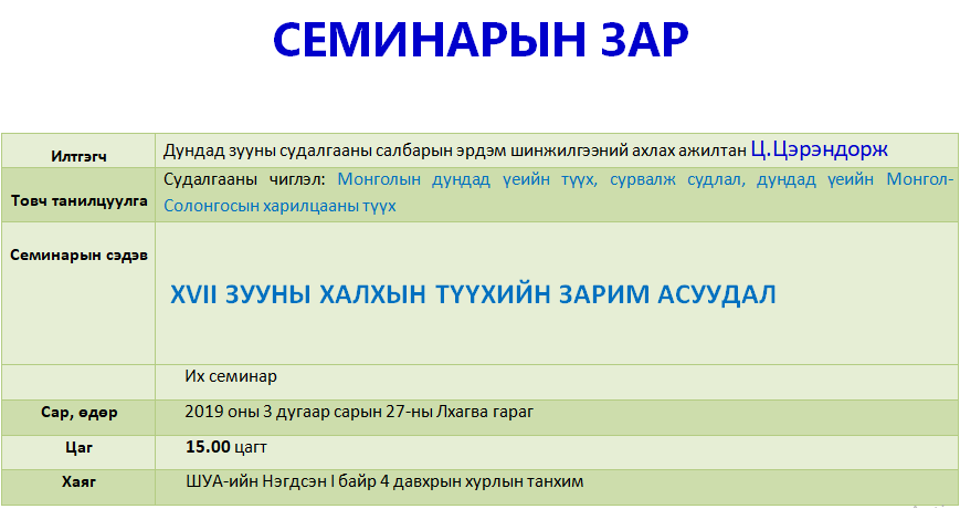 Онол арга зүйн семинарын мэдээ
